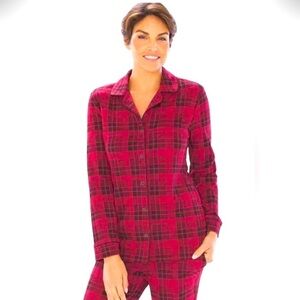 SOMA Women’s Embraceable Pajama Top in Peace & Joy Plaid Red NWT